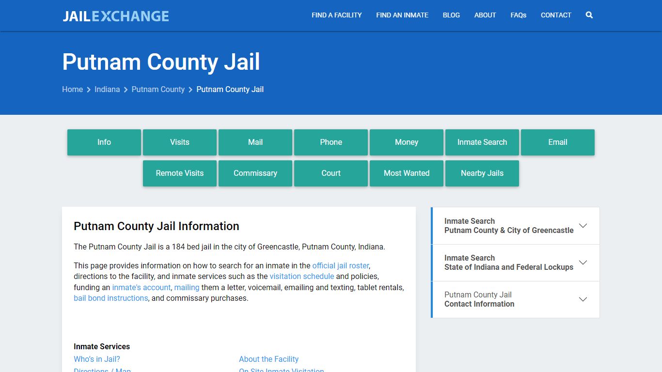 Putnam County Jail, IN Inmate Search, Information